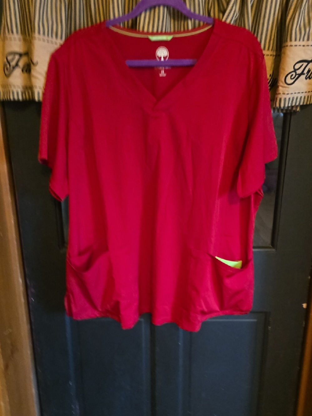 healing hands Red V-Neck Scrub Top